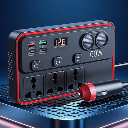 Multifunctional Car Charger with AC Outlets & USB