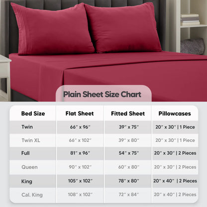 DECOR 4 Pcs Solid Bed Sheets - Brushed Microfiber Set