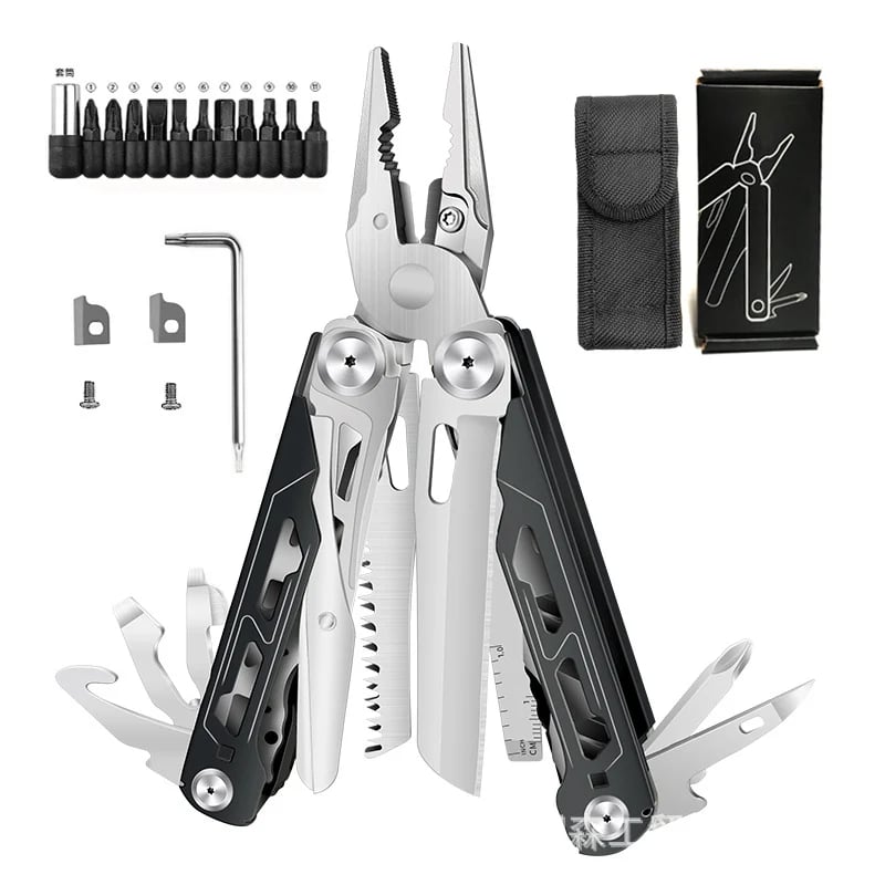🚀16-in-1 Multitool with Large Scissors | Compact Outdoor Tool for Camping & Repairs