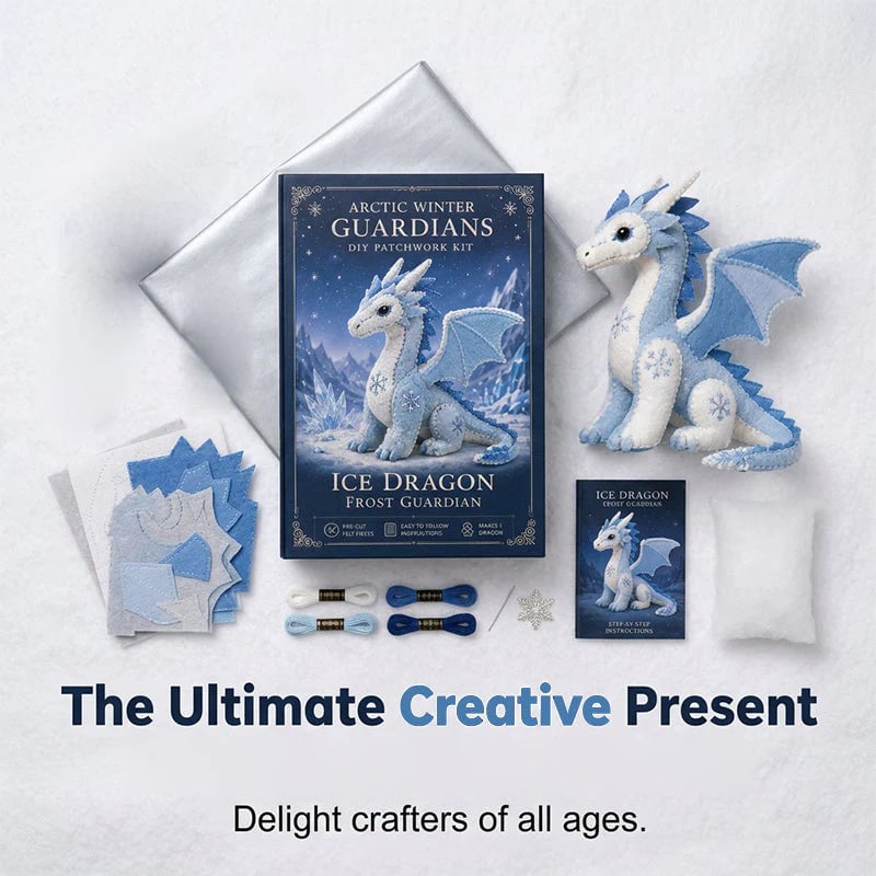 DIY Ice Dragon Felt Patchwork Kit Arctic Winter Guardian Sewing Set