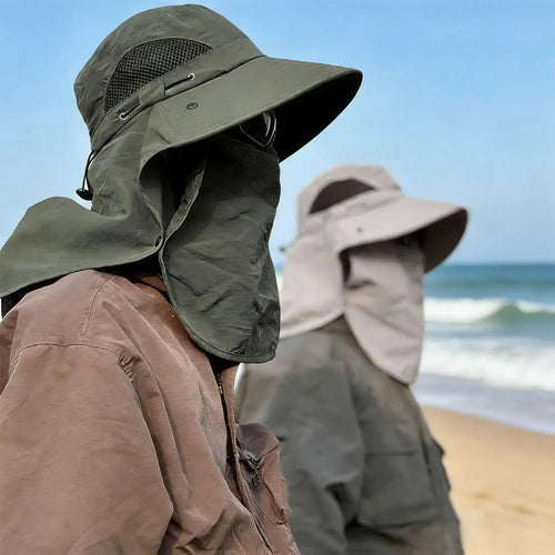 Cappello da Pescatore Primavera/Estate Staccabile da Esterno per Pesca con Copertura Viso e Protezione Collo