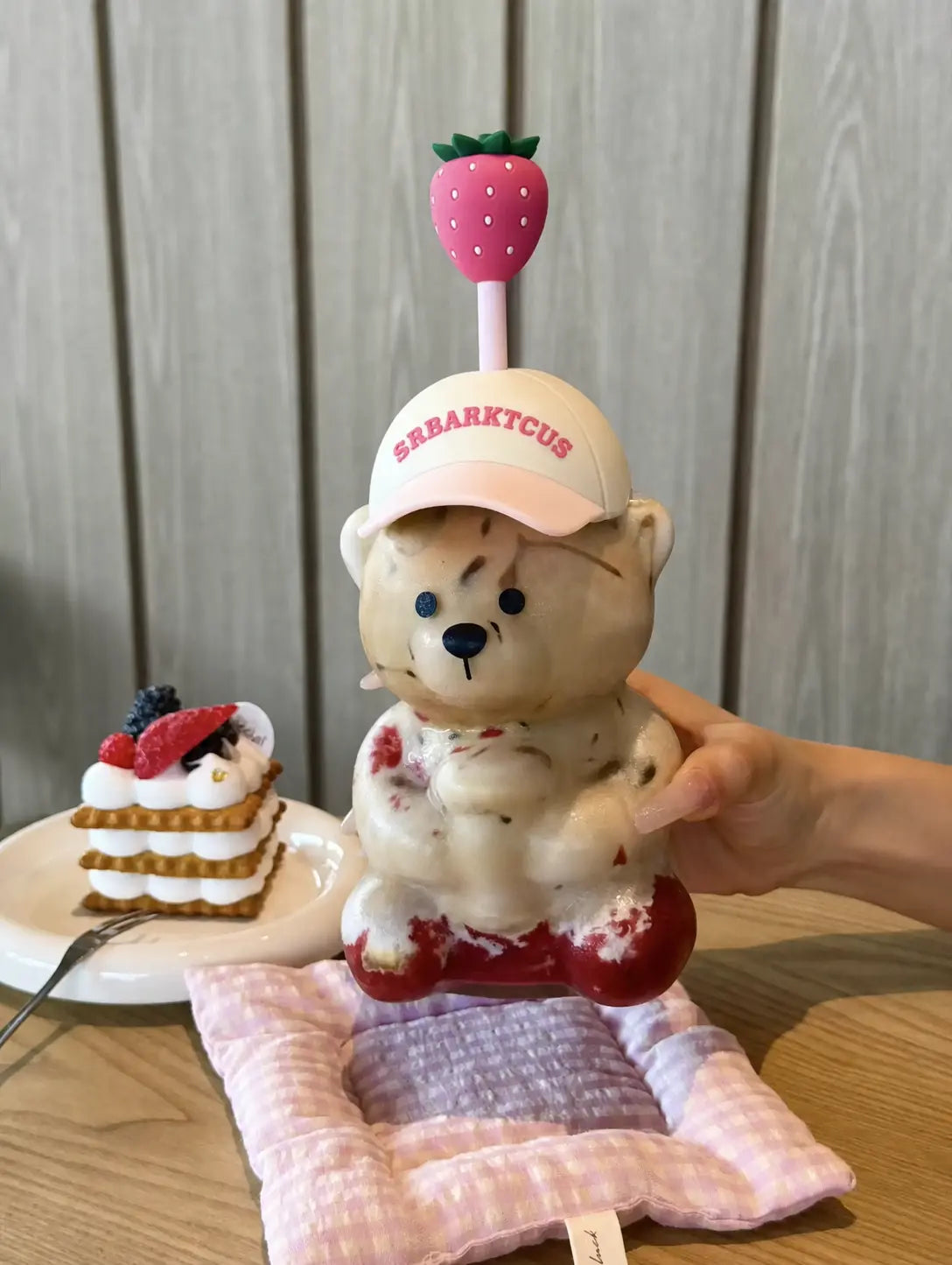 Cute Teddy Bear Glass Tumbler with Strawberry Straw – 20oz Reusable Iced Coffee Cup