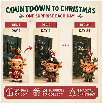 🎄🐮Highland Cow Advent Calendar 2026 – 24-Day Christmas Countdown with Cute Highland Cow Figurines