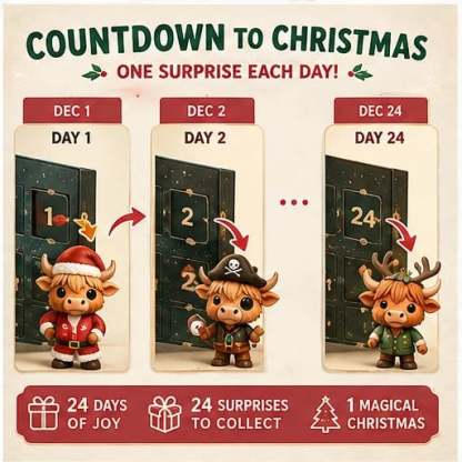 🎄🐮Highland Cow Advent Calendar 2026 – 24-Day Christmas Countdown with Cute Highland Cow Figurines