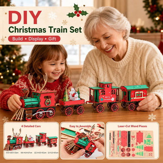 🎄LAST DAY 50% OFF – 🚂DIY Christmas Wooden Train Set – Festive 3D Assembly Puzzle & Holiday Decoration