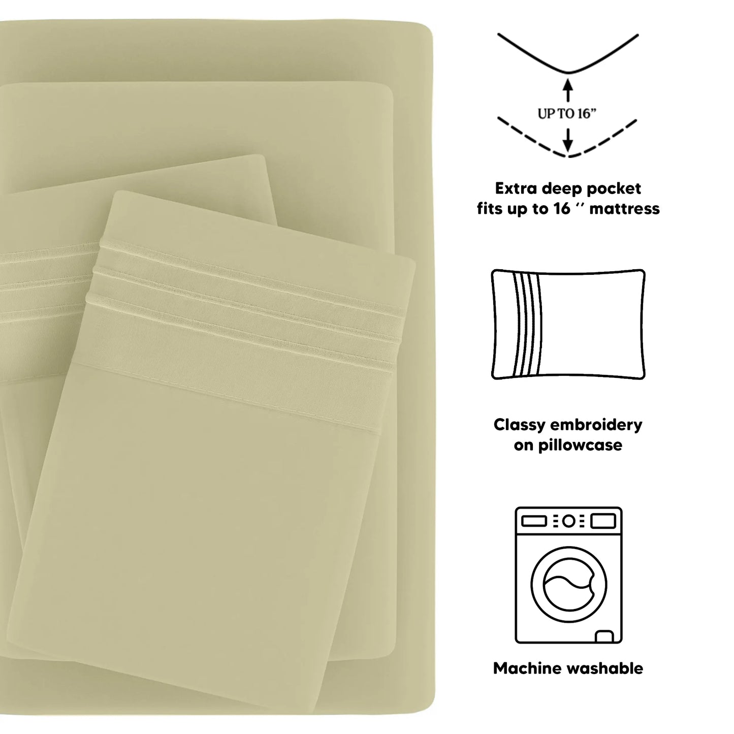 DECOR 4 Pcs Solid Bed Sheets - Brushed Microfiber Set