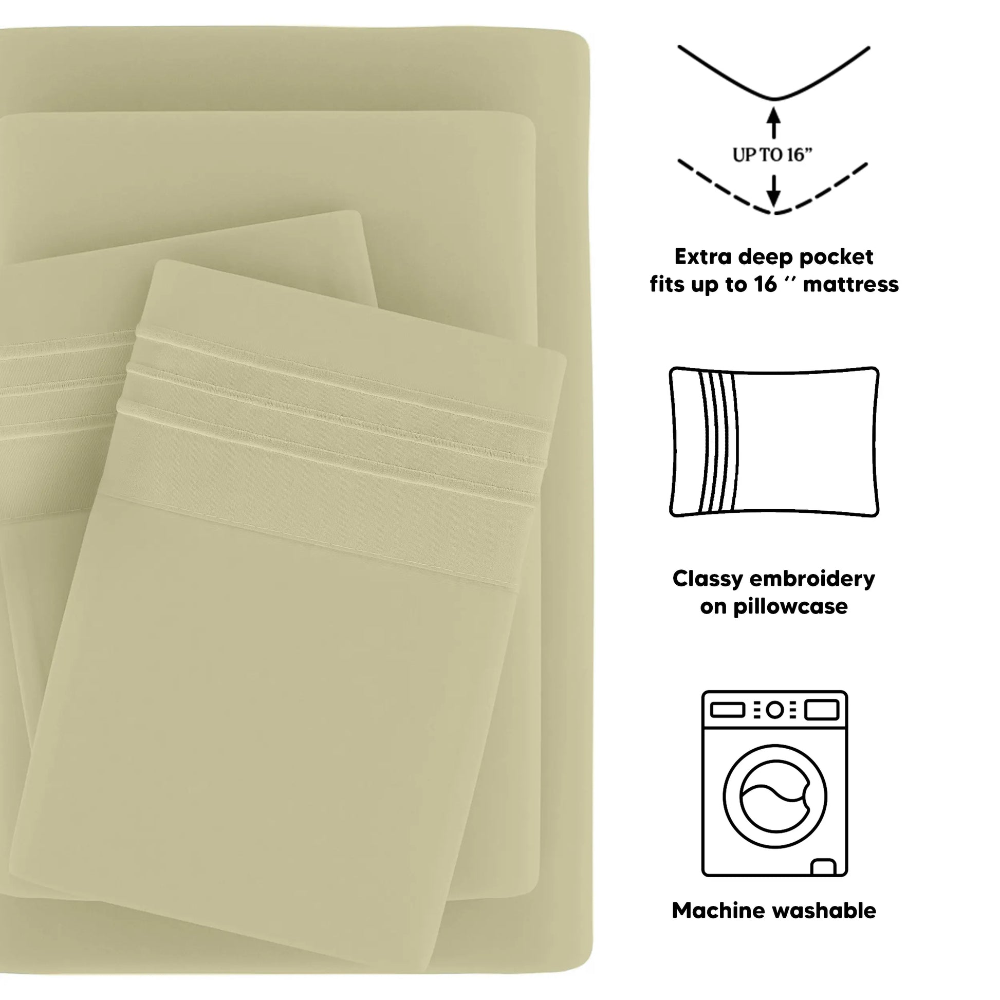 DECOR 4 Pcs Solid Bed Sheets - Brushed Microfiber Set