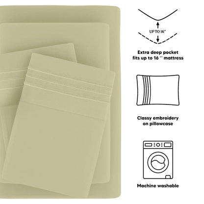 DECOR 4 Pcs Solid Bed Sheets - Brushed Microfiber Set