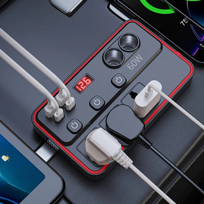 Multifunctional Car Charger with AC Outlets & USB