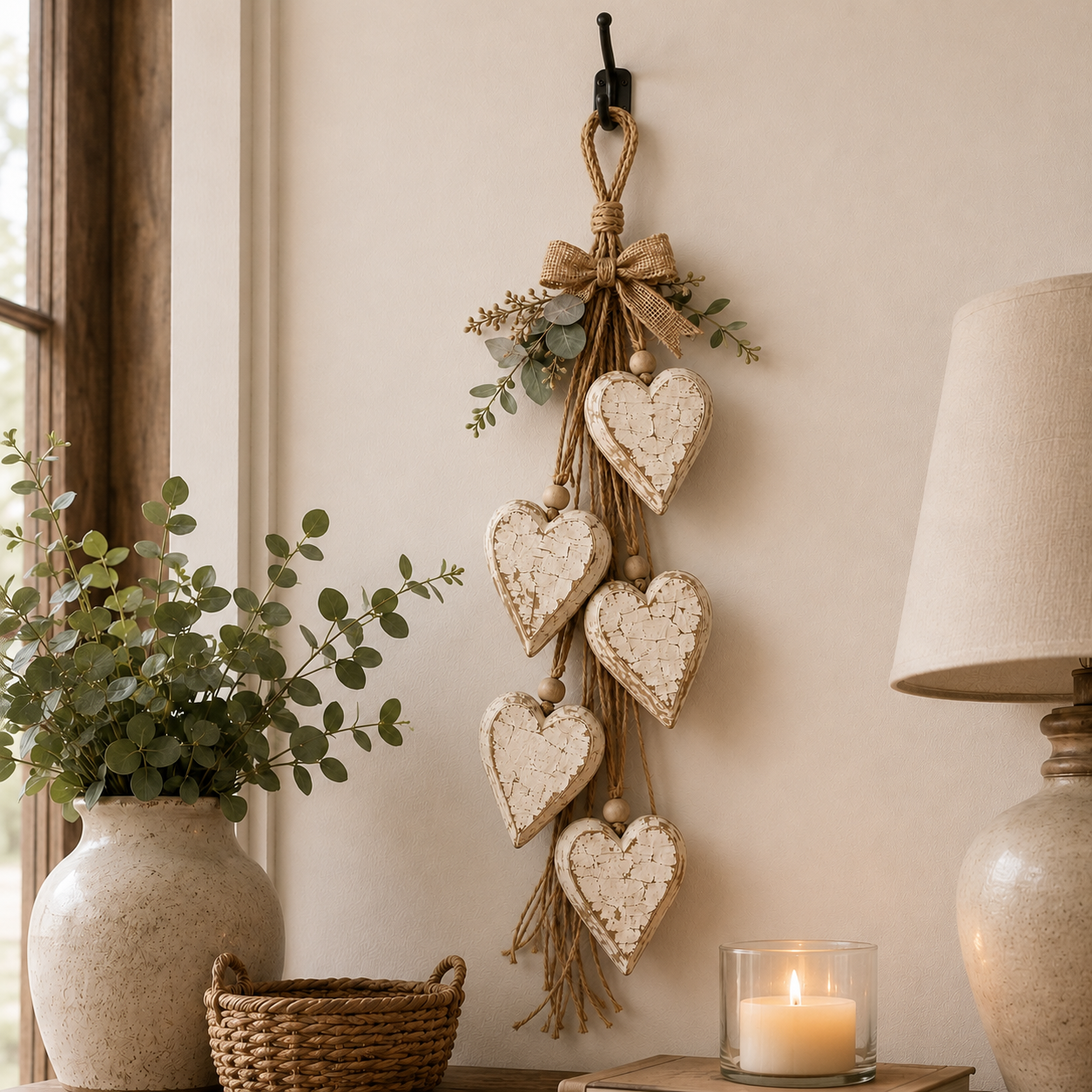 🤎 Handcrafted Hanging Heart Wall Decor – A Heartwarming Gift for Every Home