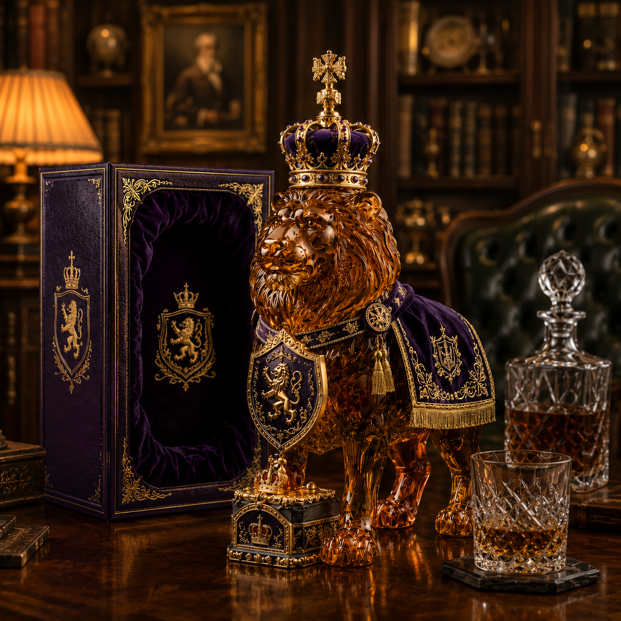 🔥 BEST SELLER 👑 Crown 87th Anniversary Royal Lion Whiskey Bottle