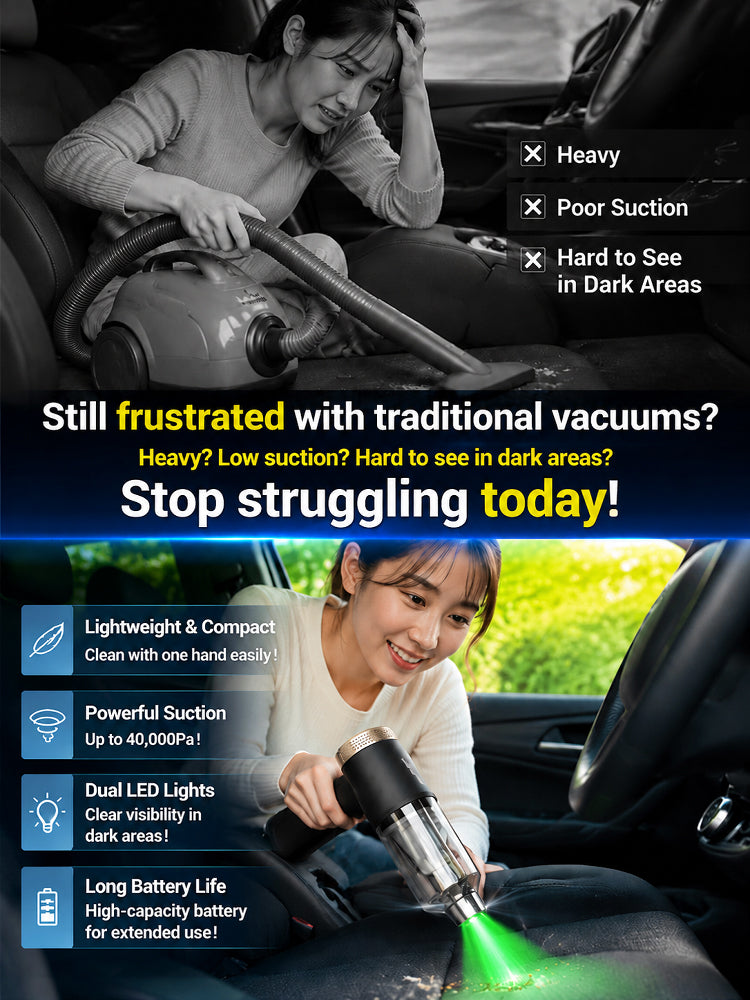🚀 3-in-1 Car Vacuum: 3s to Clean & Inflate, No more messy seats!