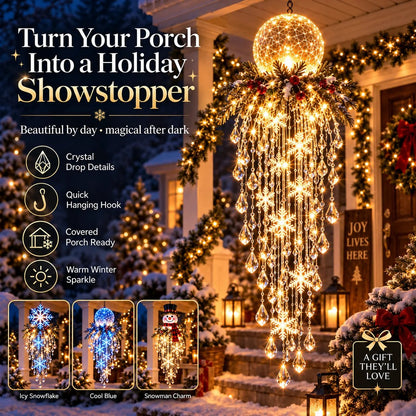 Crystal Cascade Christmas Light – Hanging Snowflake & Crystal LED Porch Décor ✨❄️