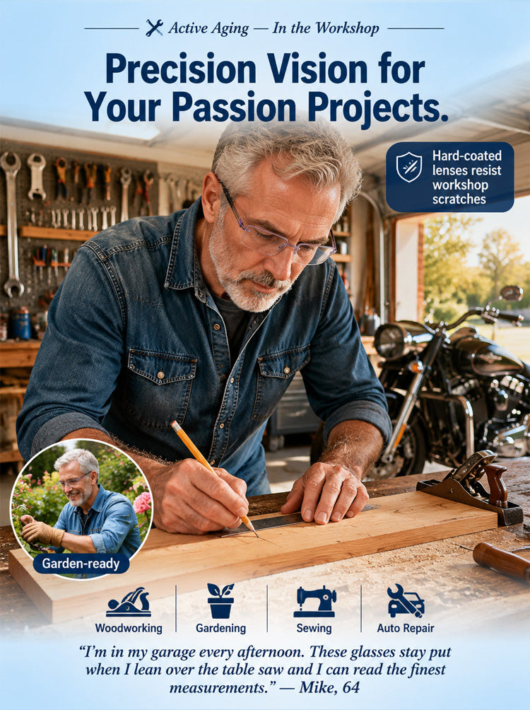 Reading glasses and sunglasses combined — no more hauling a second pair around!