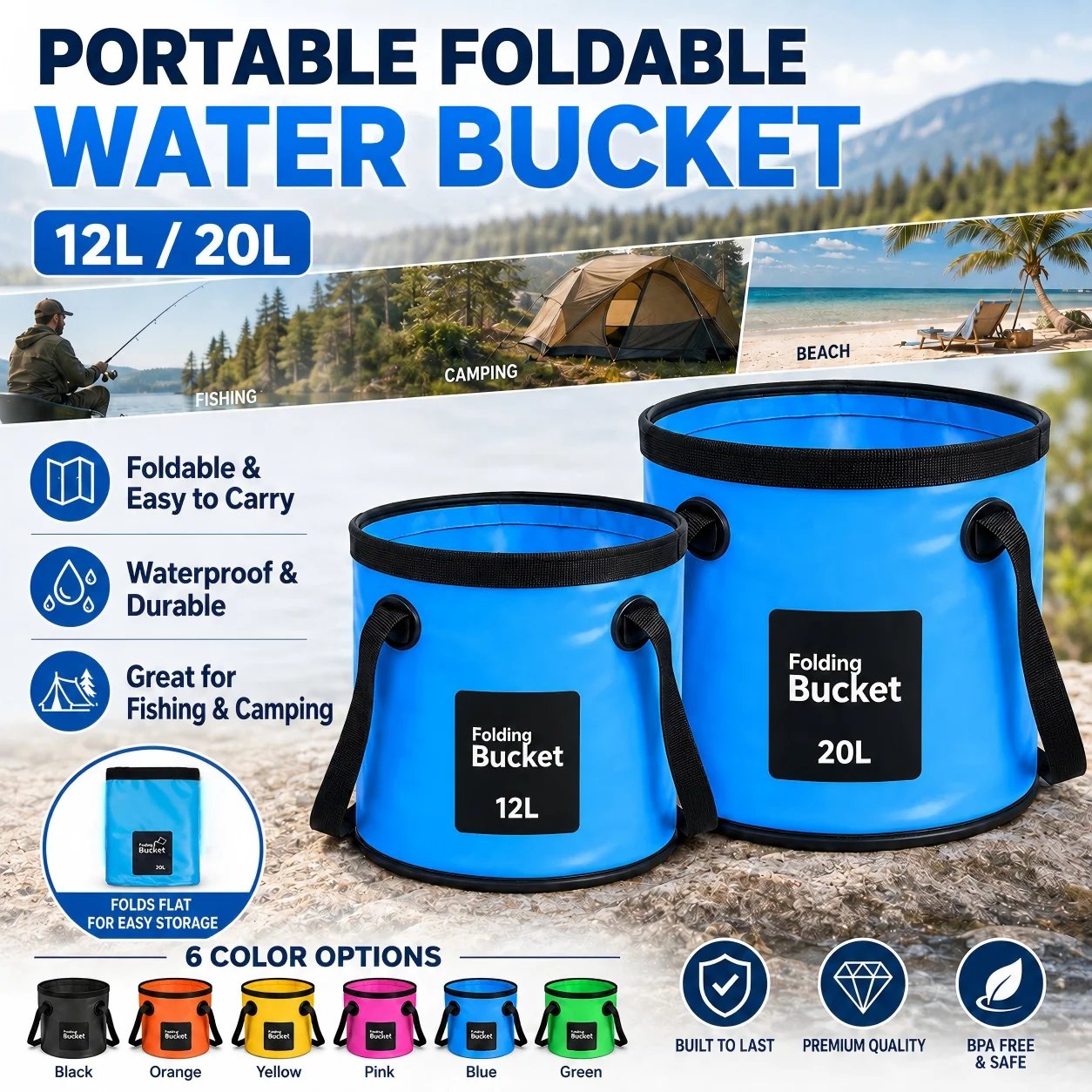 ⏰Limited Stock 50% OFF🧺💦🎣Portable Foldable Water Bucket - Perfect for Fishing, Camping, Traveling!!