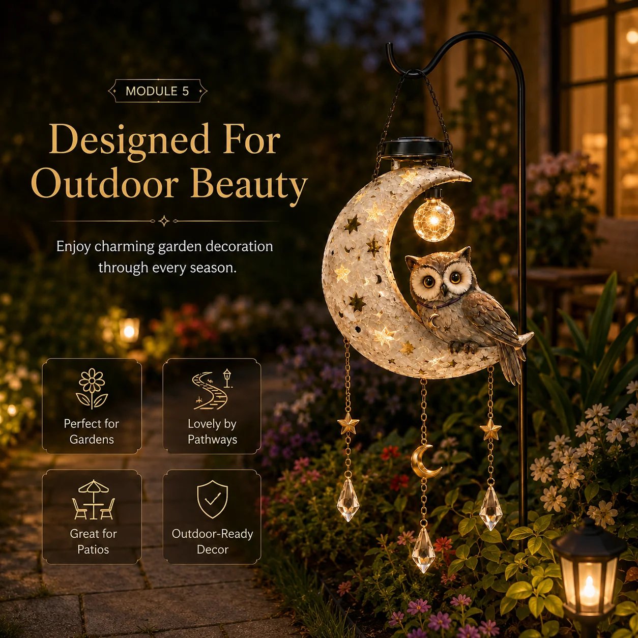🎉 Solar Owl Moon Garden Light（21.3in*7.9in*13.0in）