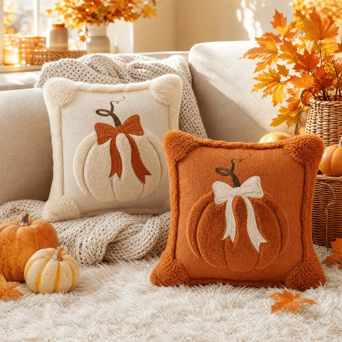 🎃 Limited-Time Fall Offer – Cozy 3D Bow Pumpkin Pillow Cover