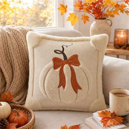 🎃 Limited-Time Fall Offer – Cozy 3D Bow Pumpkin Pillow Cover