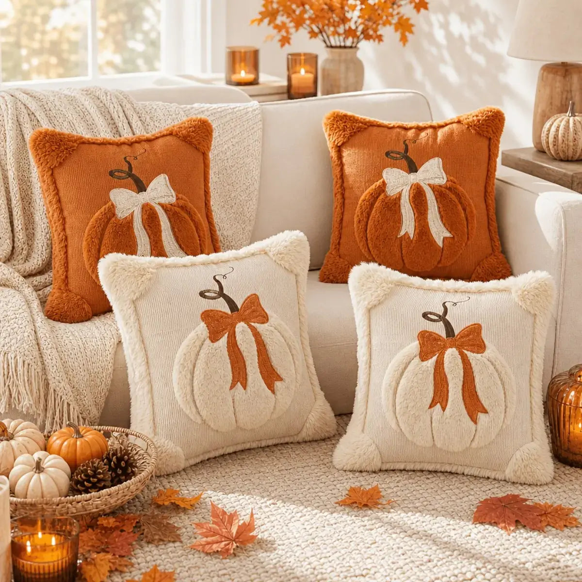 🎃 Limited-Time Fall Offer – Cozy 3D Bow Pumpkin Pillow Cover