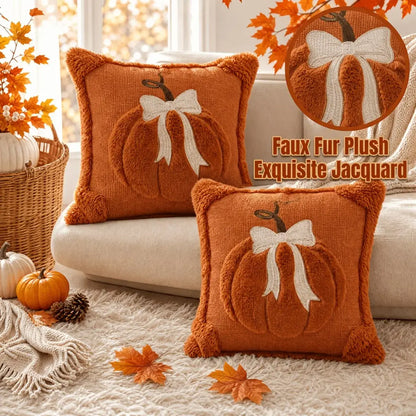 🎃 Limited-Time Fall Offer – Cozy 3D Bow Pumpkin Pillow Cover