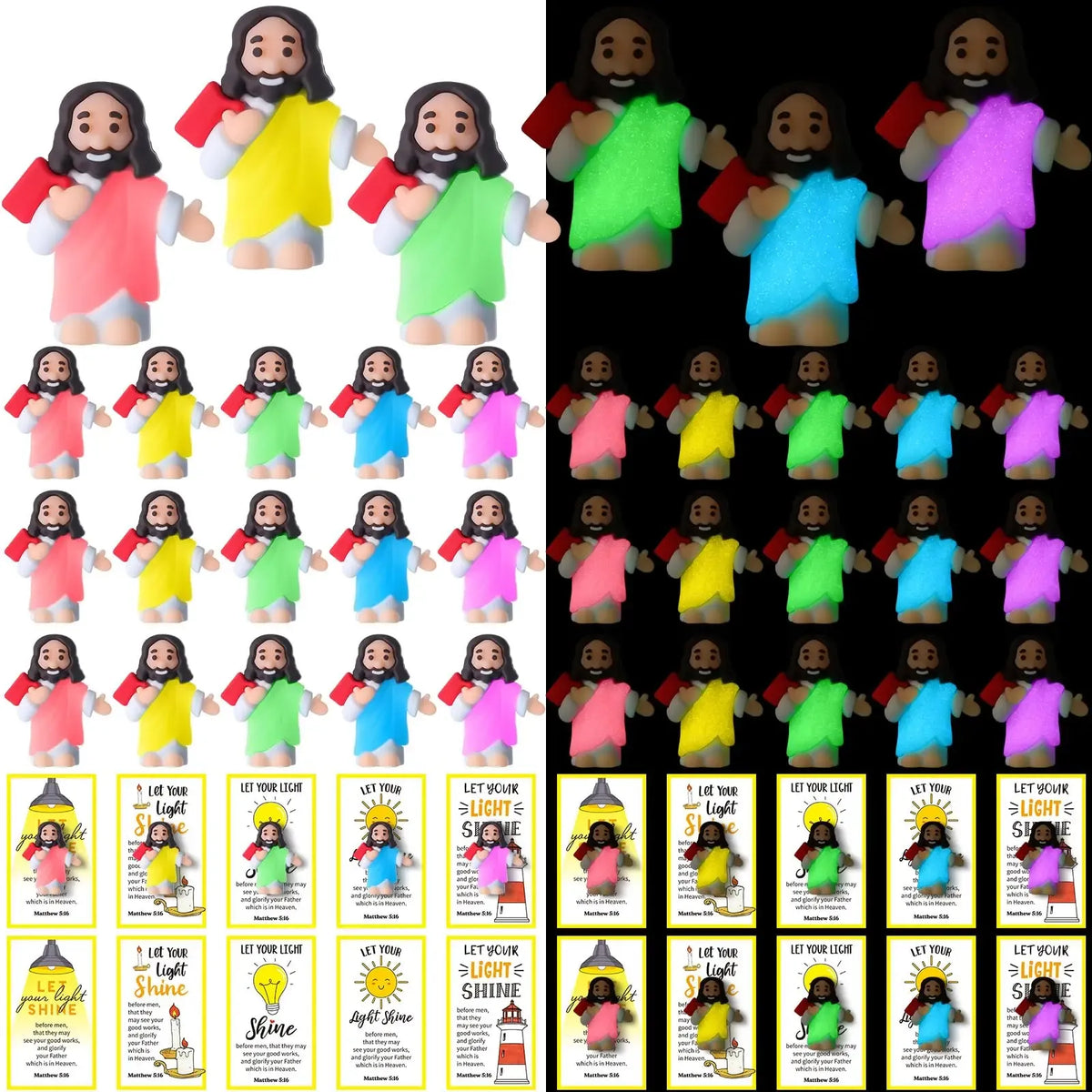 ✝️ Glow-in-the-Dark Little Jesus Mini Figure Collection | Colorful Faith-Inspired Keepsakes with Message Cards for Gifting, Sharing & Everyday Encouragement ✨