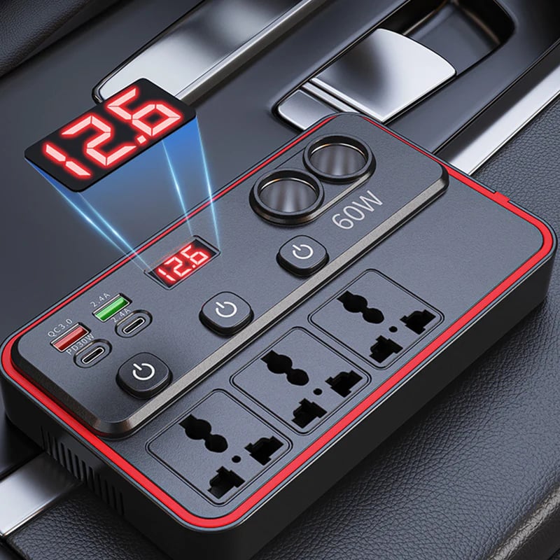 Multifunctional Car Charger with AC Outlets & USB