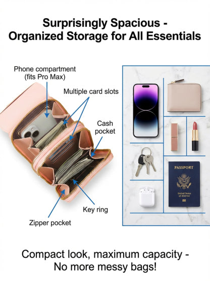 【Multi-Functional Touchscreen Zipper Pouch】Smart Touch Crossbody: 1S access to phone, No more dropped screens!