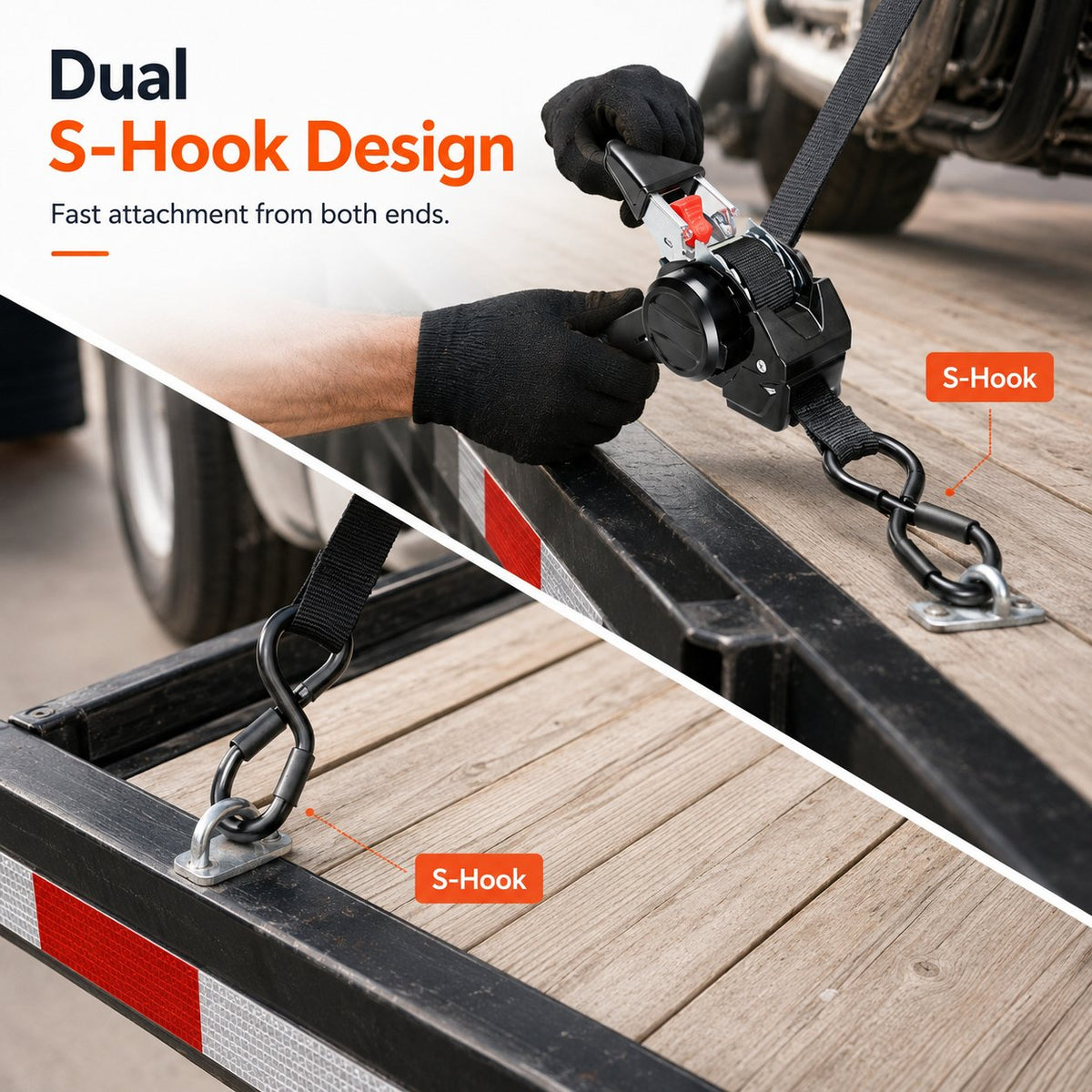 ⏰Today 52% OFF Sale🔥Dual-end Retractable Ratchet Tie Down Straps