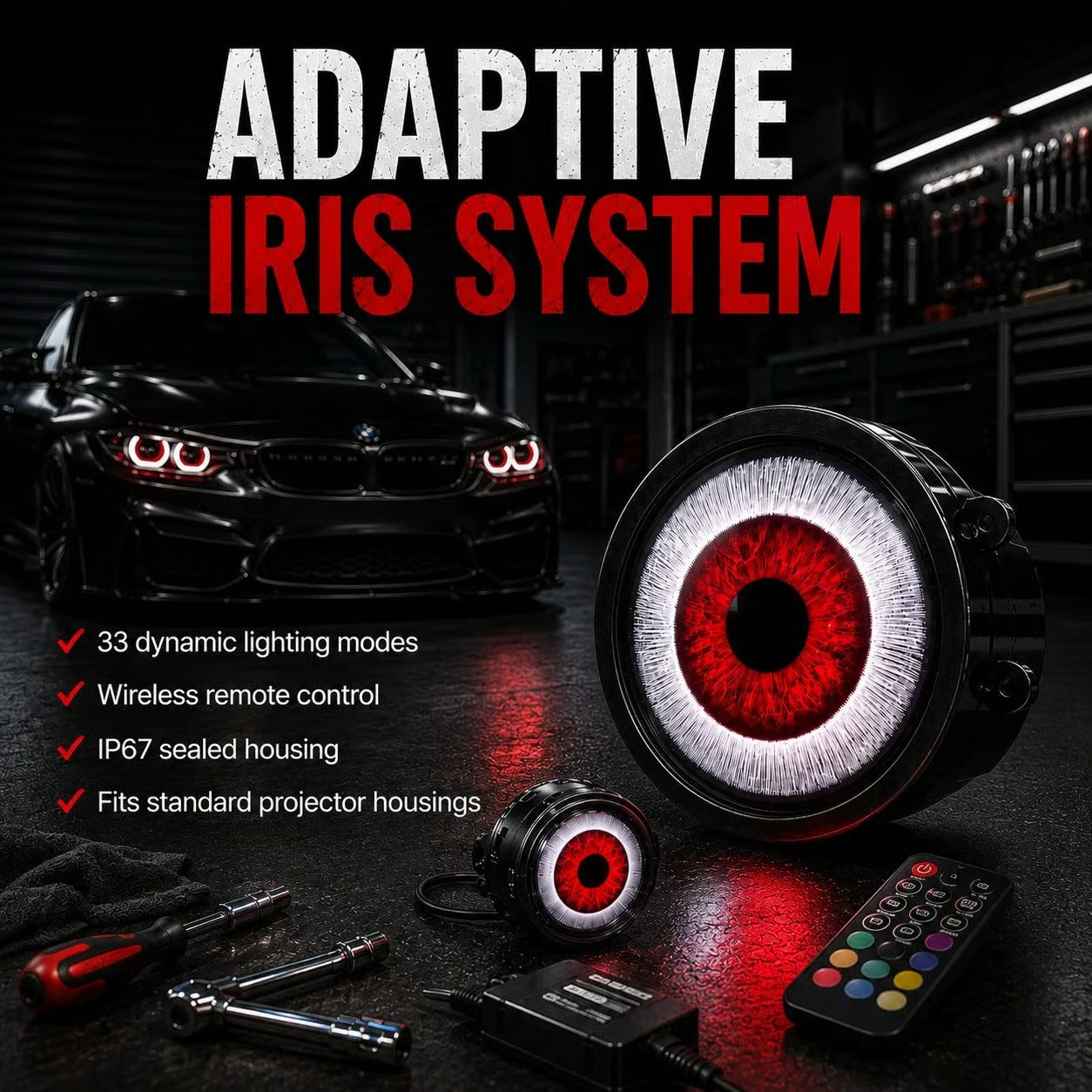 Demon Eye RGB Headlight Kit – Animated Iris Car Lighting Upgrade