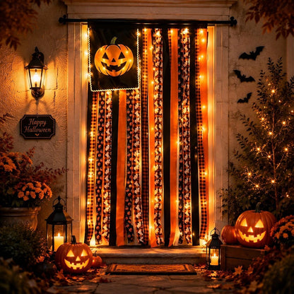 Halloween Banner Flag Pre-Lit Pumpkin Fabric Ribbon
