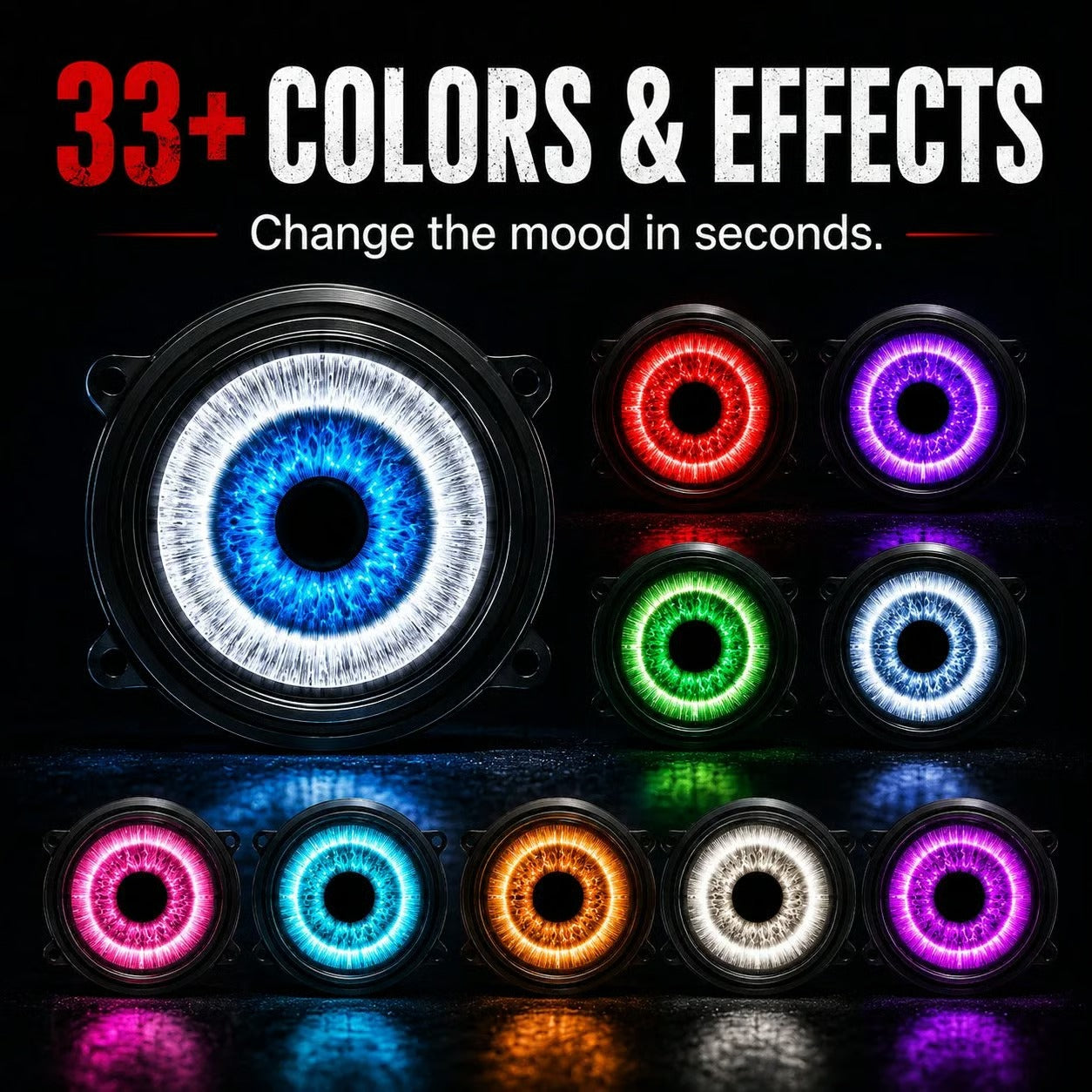 Demon Eye RGB Headlight Kit – Animated Iris Car Lighting Upgrade