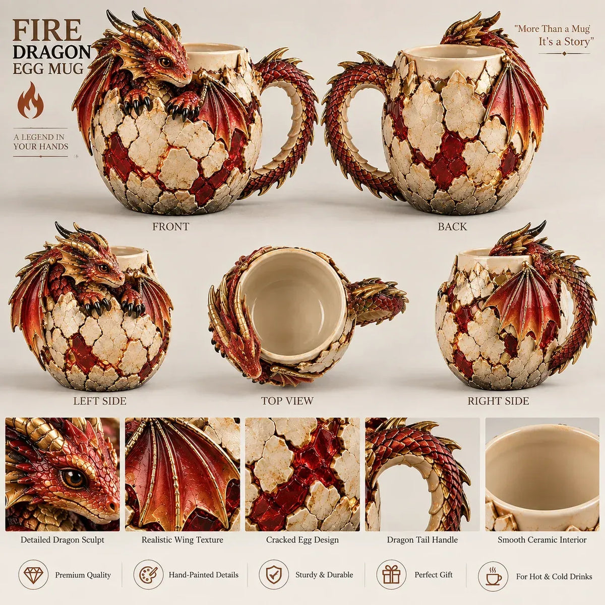 ⏳ Last Day 50% OFF – 🐉 Dragonbound Realms Sculpted Dragon Mug Collection | 6 Fantasy Realm Designs with Raised 3D Dragon Details ☕
