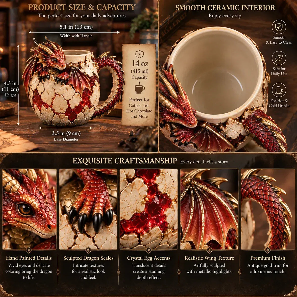 ⏳ Last Day 50% OFF – 🐉 Dragonbound Realms Sculpted Dragon Mug Collection | 6 Fantasy Realm Designs with Raised 3D Dragon Details ☕
