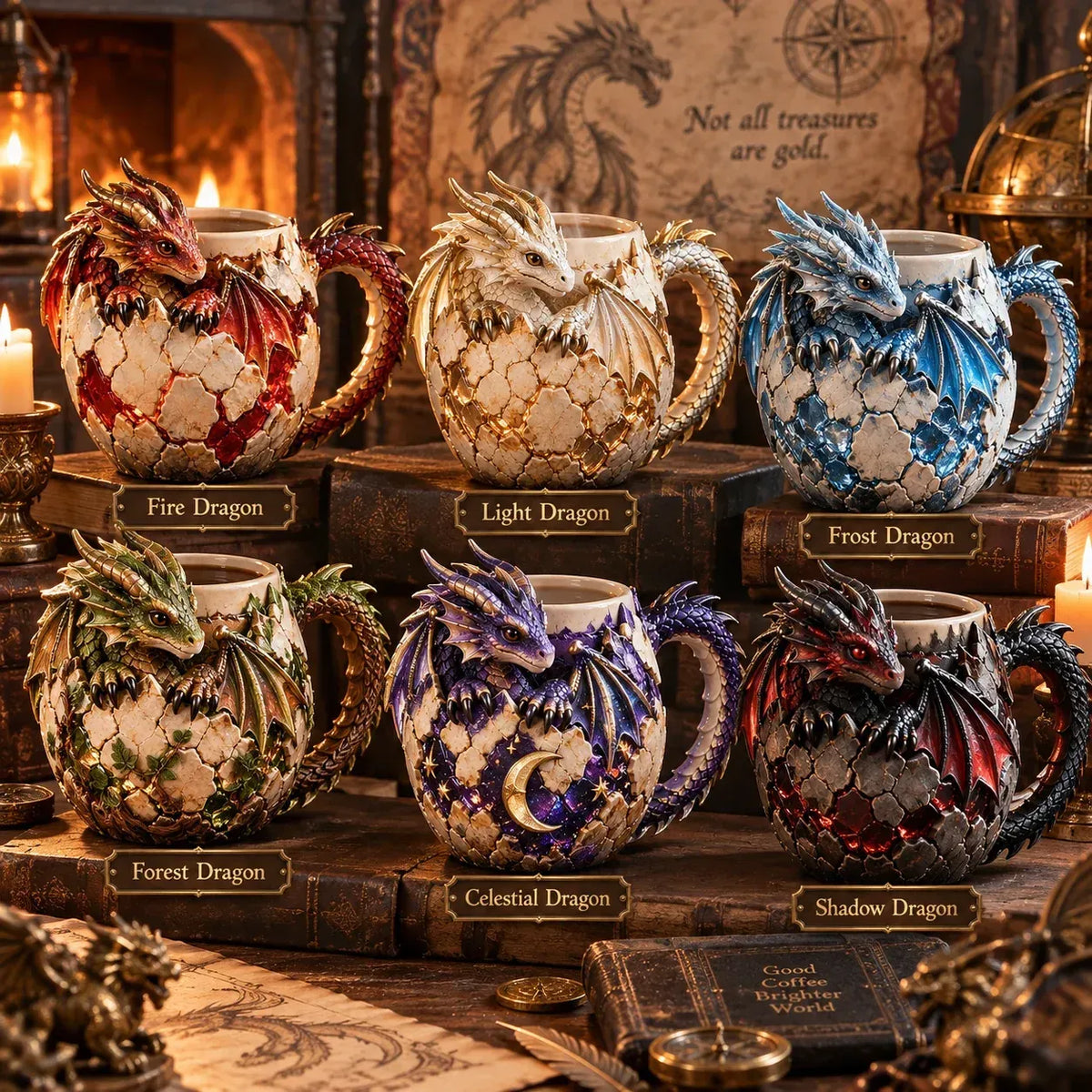⏳ Last Day 50% OFF – 🐉 Dragonbound Realms Sculpted Dragon Mug Collection | 6 Fantasy Realm Designs with Raised 3D Dragon Details ☕