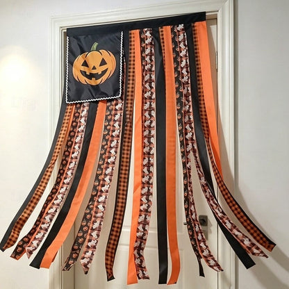 Halloween Banner Flag Pre-Lit Pumpkin Fabric Ribbon