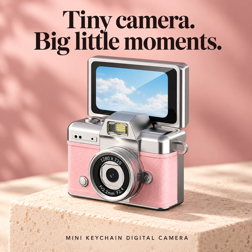 📸 Mini Keychain Digital Camera with Flip-Up Screen