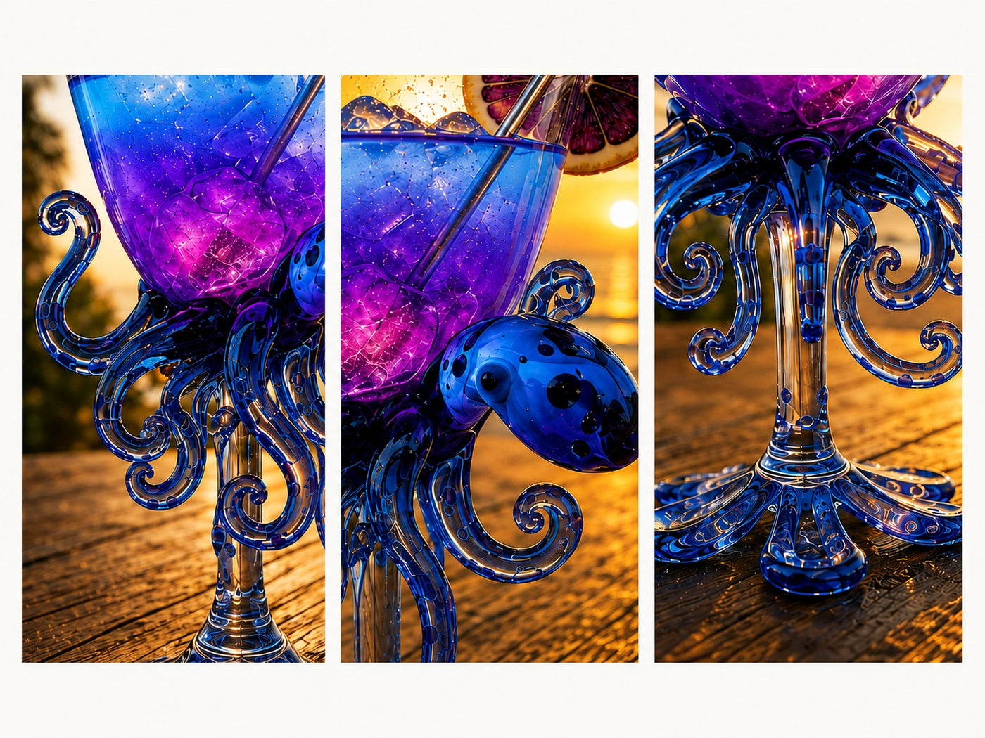 Close-up details of the Purple Octopus cocktail goblet