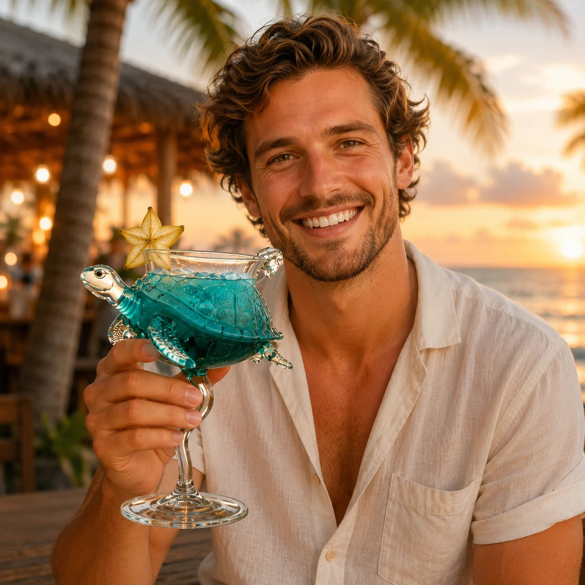 Ocean lover displaying the swimming turtle glass