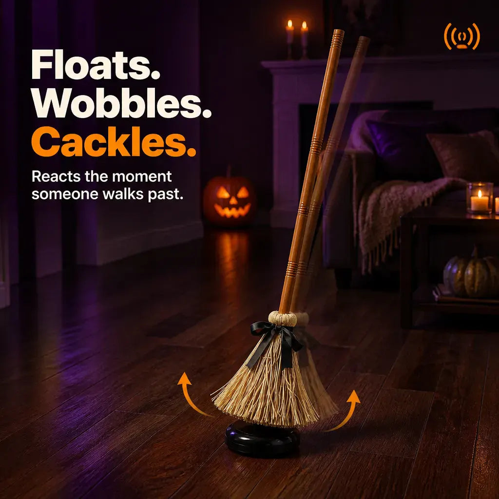 The Floating Witch Broom - Animated Halloween Decor