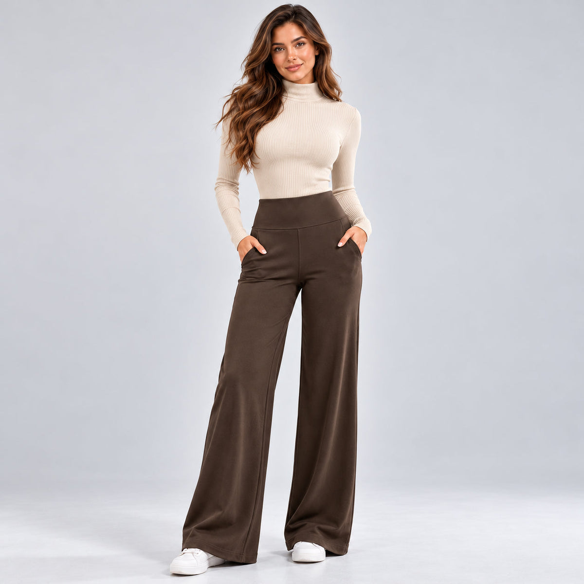 Women's High-Waisted Butt-Lifting Fleece-Lined Wide-Leg Pants