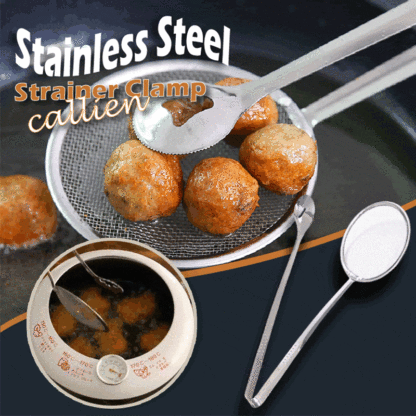 🍳 LIMITED-TIME BOGO 🍃 2-in-1 Stainless Steel Strainer Clamp — Fine Mesh Filter & Tong, Oil Drain