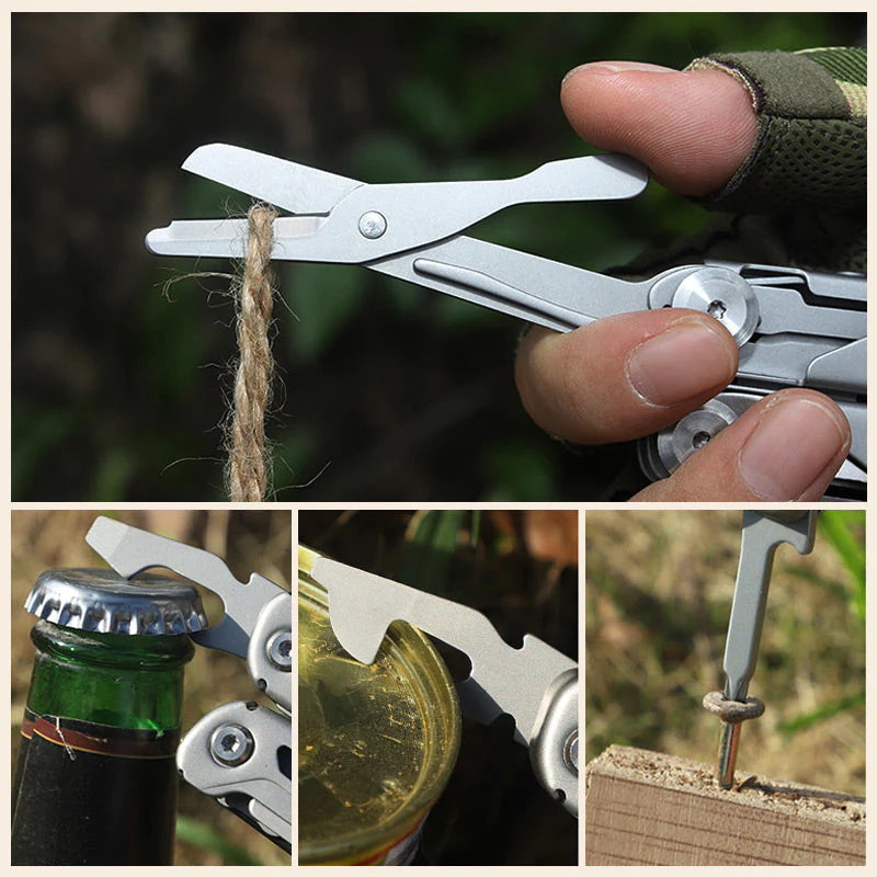 🚀16-in-1 Multitool with Large Scissors | Compact Outdoor Tool for Camping & Repairs