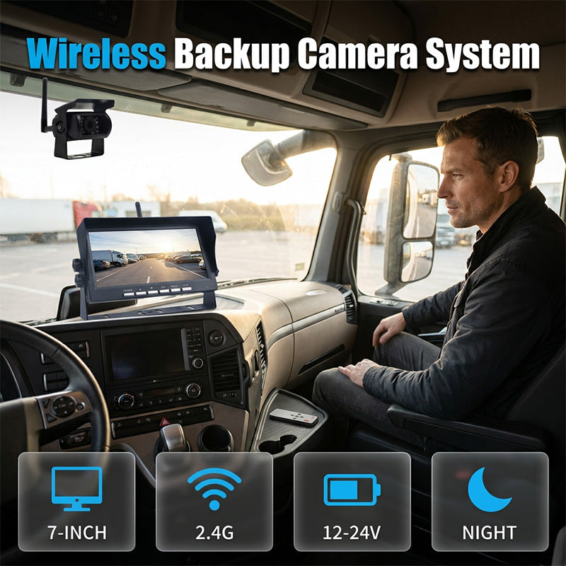 🔥Hot Sale ＆ 50％ Off🔥7-Inch HD Wireless Backup Camera System – Zero Wiring, Easy DIY Install with Night Vision