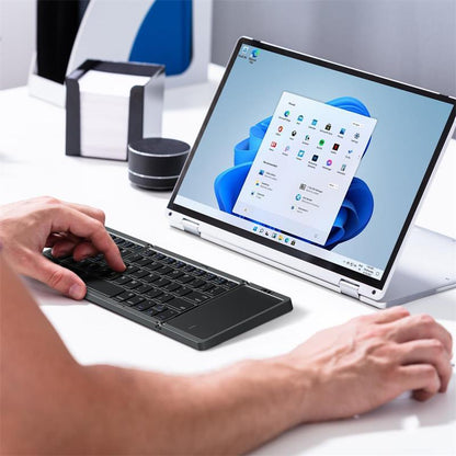 Foldable Bluetooth Keyboard with Touchpad – Rechargeable Portable Wireless Keyboard for iPad, iPhone, Laptop, Tablet, PC (iOS/Android/Windows), 3-Device Sync, 40H Battery, USB-C