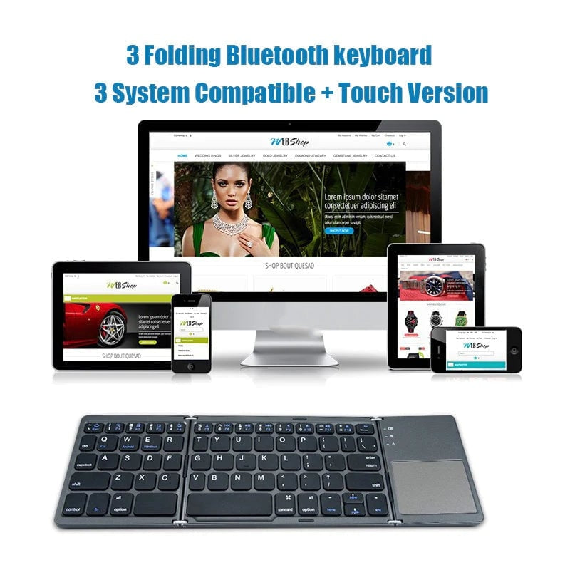 Foldable Bluetooth Keyboard with Touchpad – Rechargeable Portable Wireless Keyboard for iPad, iPhone, Laptop, Tablet, PC (iOS/Android/Windows), 3-Device Sync, 40H Battery, USB-C in use