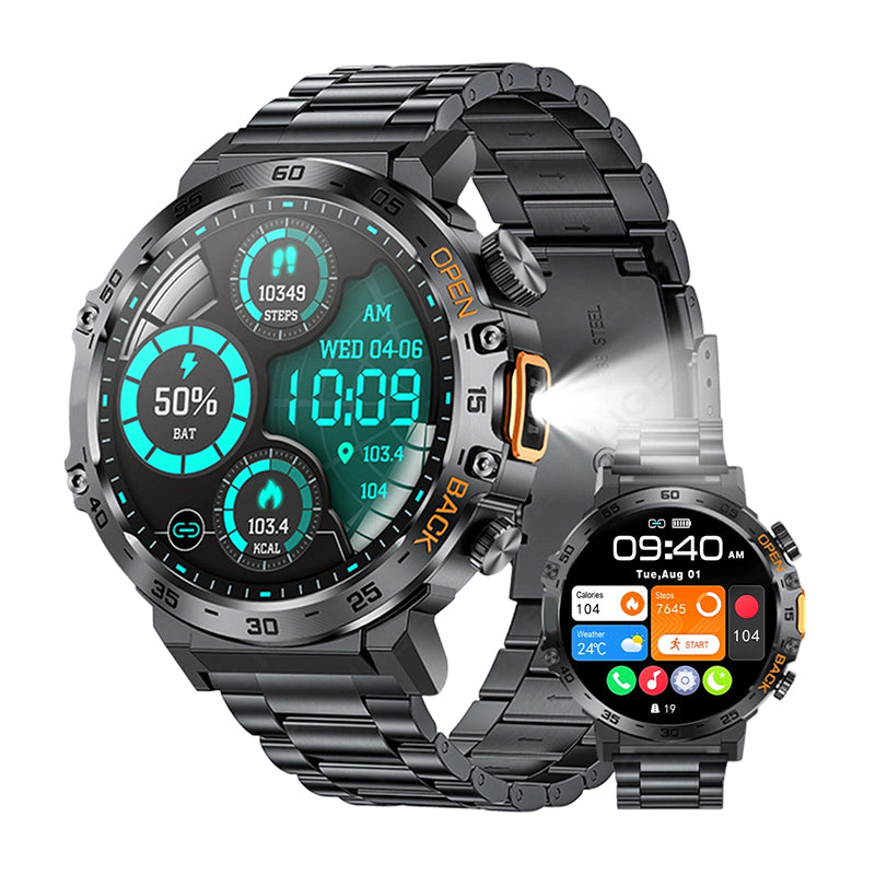 ⌚ Rugged Outdoor Smartwatch with LED Flashlight & Bluetooth Calls 🔦