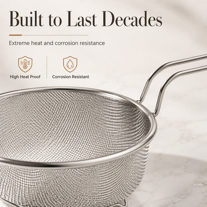 💧 Stainless Steel Sieve with Handle – Fine Mesh, Durable 304 Steel & Easy-Grip Ergonomic Handle – Strain Pasta, Fruits & Veggies Effortlessly ✨
