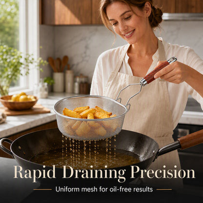 💧 Stainless Steel Sieve with Handle – Fine Mesh, Durable 304 Steel & Easy-Grip Ergonomic Handle – Strain Pasta, Fruits & Veggies Effortlessly ✨