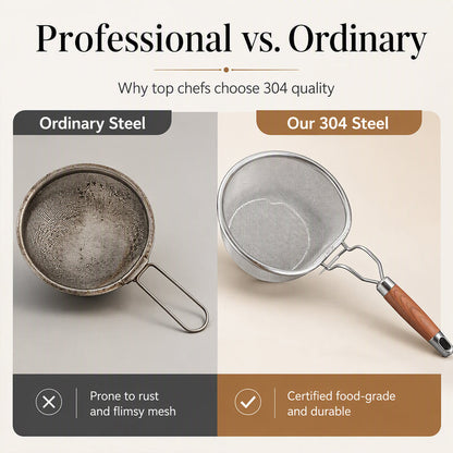 💧 Stainless Steel Sieve with Handle – Fine Mesh, Durable 304 Steel & Easy-Grip Ergonomic Handle – Strain Pasta, Fruits & Veggies Effortlessly ✨