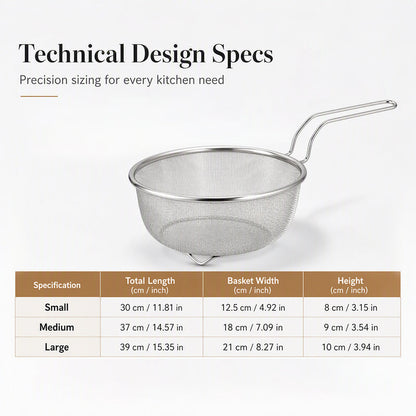 💧 Stainless Steel Sieve with Handle – Fine Mesh, Durable 304 Steel & Easy-Grip Ergonomic Handle – Strain Pasta, Fruits & Veggies Effortlessly ✨